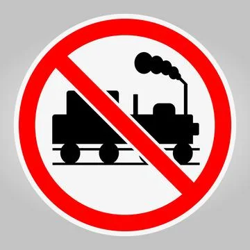 No Train Allowed Sign with Red Circle and Black Train Symbol on Gray Backgrou Stock Illustration