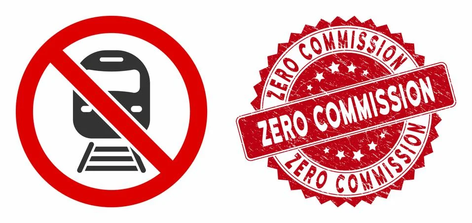 No Train Icon with Scratched Zero Commission Seal Stock Illustration
