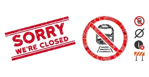 No Train Mosaic and Scratched Sorry We'Re Closed Watermark with Lines Illustrazione stock