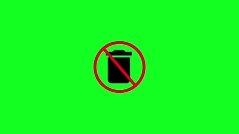 No Trash or No Littering Prohibition Icon on green Background.Red forbidden.. 스톡 동영상 336984864