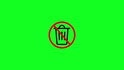 No Trash or No Littering Prohibition Icon on green Background.Red forbidden.. Видео 340408254
