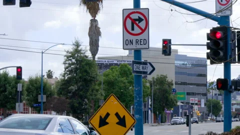 No Turn On Red Sign at Intersection Stock Footage 237842593
