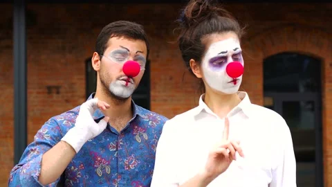 No, Two Funny Clowns Rejecting Offer by Waving Finger Stock-Footage 137527754