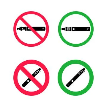 No vaping and vaping area signs. Red forbidden and green allowed circles signs Stock Illustration