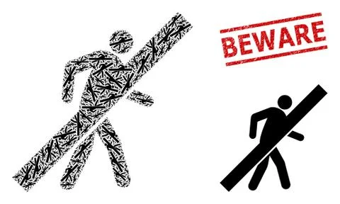 No Walking Man Composition of No Walking Man Icons and Scratched Beware Stamp Illustrazione stock