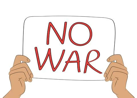 No war poster. Hands holding anti-war anti-violence banner. Antimilitarist Stock Illustration