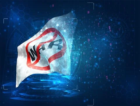 No war vector 3d flag on blue background with hud interfaces Stock Illustration