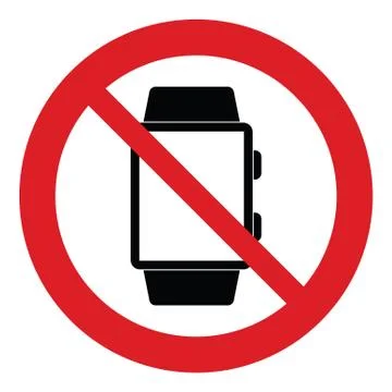 No watch vector. Not allow no smart watch. The red circle prohibiting sing Stock Illustration