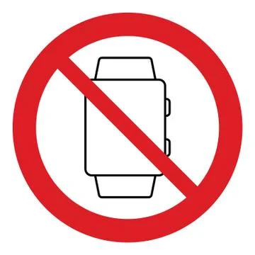 No watch vector. Not allow no smart watch. The red circle prohibiting sing Stock Illustration
