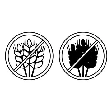 No Wheat Labels. Black and White Vector Icons. Gluten Free Food. Organic, A.. Stock Illustration