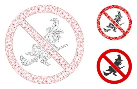 No Witch Flights Vector Mesh Network Model and Triangle Mosaic Icon イラスト素材