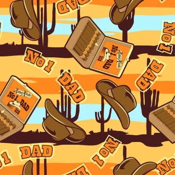 No.1 Dad cowboy seamless pattern Stock Illustration