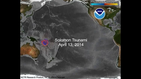 NOAA animated visualization of the Solomon Islands tsunami of 2014. Stock Footage 123363863