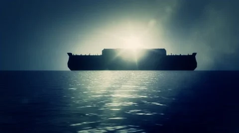 Noah Ark After the Great flood Floating Peacefully on Water Stock Footage 56609605