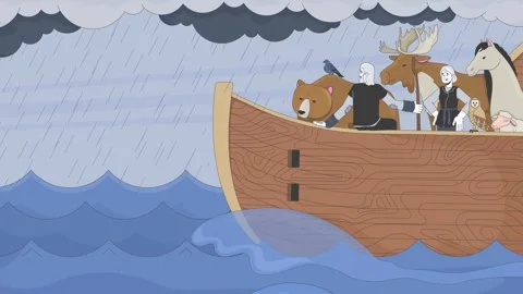 Noah ark sailing through storm with animals 2D cartoon animation 스톡 동영상 311320022