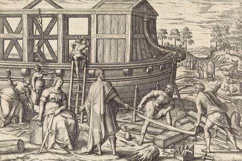 Noah builds the ark According to the biblical book of Genesis Noahs ark was a Stock Illustration