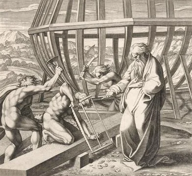Noahs sons build the ark According to the biblical book of Genesis Noahs ark Stock Illustration