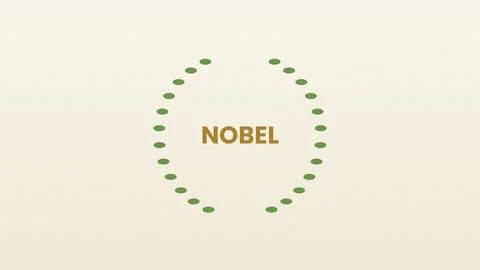 Nobel logo with green leaf border and gold text on light background Stock Illustration