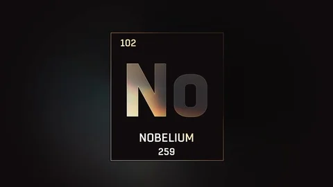 Nobelium as Element 102 of the Periodic Table 3D illustration on grey background Stock Footage 120496424