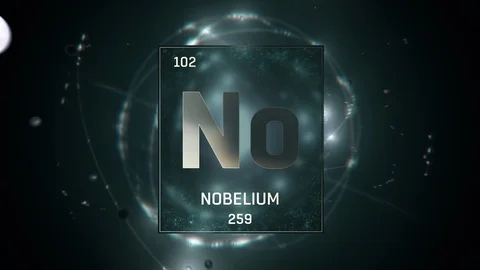 Nobelium as Element 102 of the Periodic Table 3D illustration on green 스톡 동영상 120497016