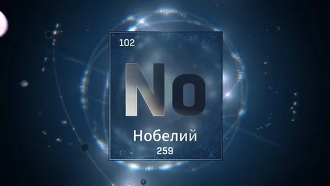Nobelium as Element 102 of the Periodic Table 3D illustration on blue background 스톡 동영상 126440929