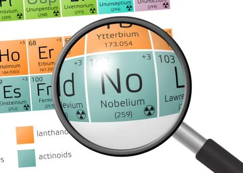 Nobelium from Periodic Table of the Elements with magnifying glass イラスト素材