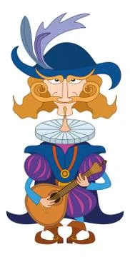 Noble cavalier with mandolin Stock Illustration