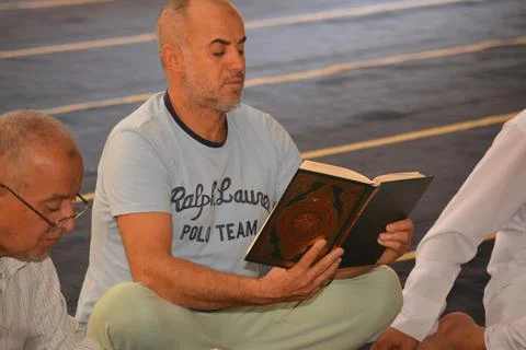A Noble Quran reading ring inside a mosque at the day of Arafah Stock Photos