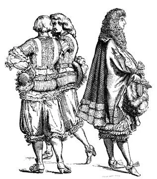 Noble traditional costume of 1662 two court pages and the Duke of Orleans Stock Photos