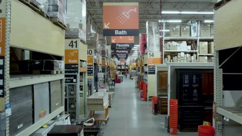 Nobody in Aisles of the Home Depot Home Improvement Retail Store - Aerial Stock Footage 165809084