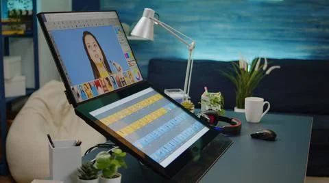 Nobody in photography editing studio with computer Foto stock