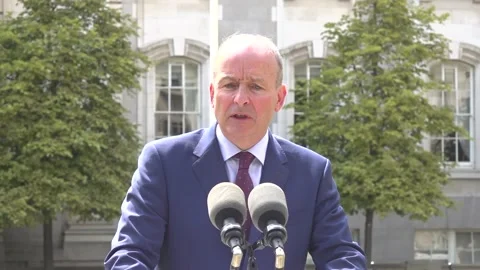 Nobody is welcoming tariffs ‘with open arms’, says Taoiseach Stock Footage 313896816