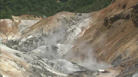 Noboribetsu Hell Valley: A View from Above, Noboribetsu Onsen, Noboribetsu City Stock Footage 333189681