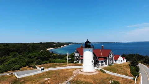 Nobska Lighthouse Fly Over 4k Stock Footage