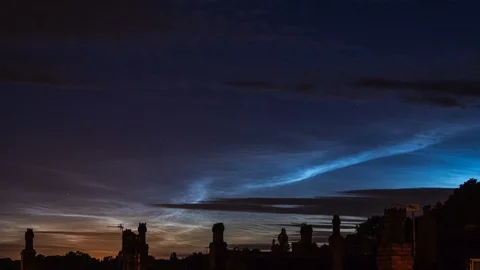 Noctilucent Clouds Glowing at Night Stock Footage 110945425
