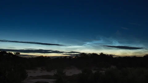 Noctilucent Clouds over dune landscape Stock Footage 52370380