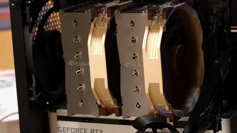 Noctua DS-15 high end CPU air cooler, processor cooling fan object closeup,.. 動画素材 245752199