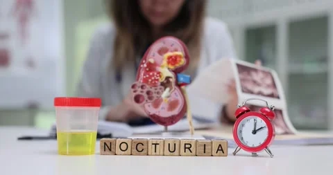 Nocturia blocks placed near kidney model and morning urine jar 库存影片 314123772