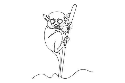 Nocturnal tarsier clinging vertically to a thin tree bamboo branch Ilustração Stock