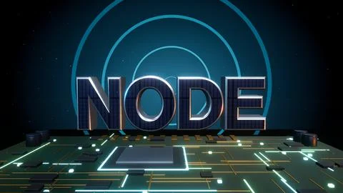 NODE 3D Text with Signal Waves on a Circuit Board Stock Illustration