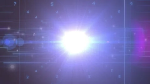 Node activating in matrix, pulling glowing digits inward for charging while Stock Footage 313493225