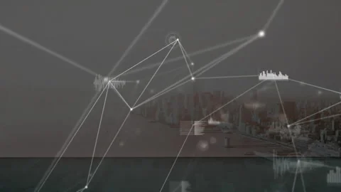 Node appearing initiating network expanding glowing nodes linking skyline Video stock 311226359