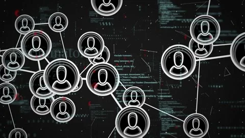 Node cluster evolving from empty rings as thin links first appearing, cam Video stock 334351526