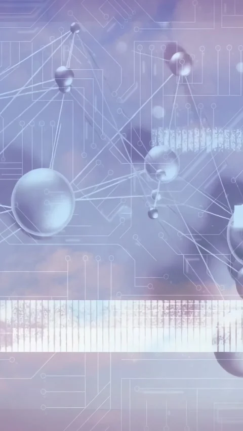 Node cluster shifting via slow camera pan, reshaping links and pulsing traces Stock Footage 330210111