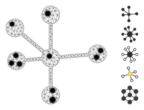 Node Connections Carcass Mesh Pictogram with Infectious Items Stock Illustration