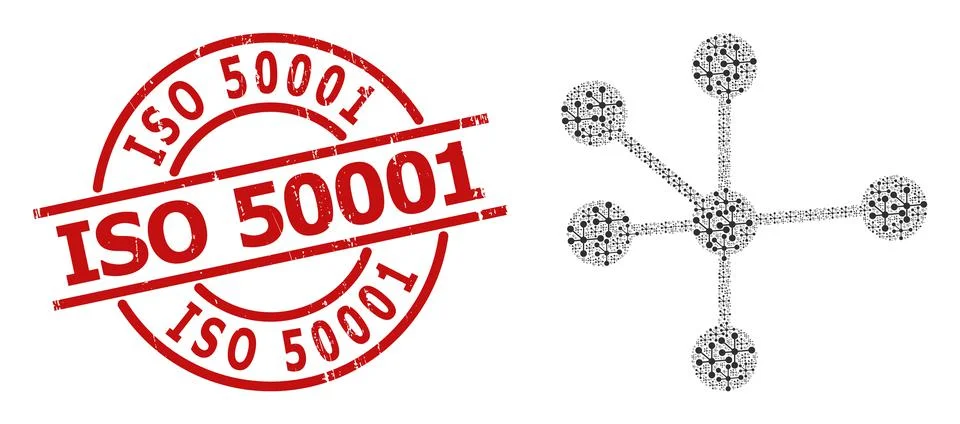 Node Connections Icon Recursive Composition and Scratched ISO 50001 Seal Stock Illustration
