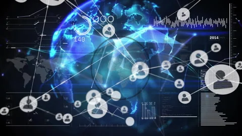 Node emerging on South America map initiating icons linking and timeline Stock Footage 311084815