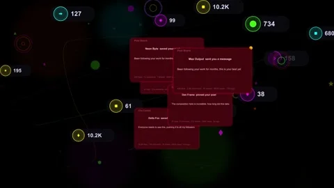 Node events driving red cards popping and stacking center nodes updating counts Vidéo 335404223