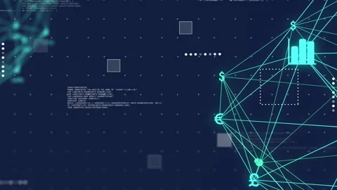 Node glow starting at right, teal wireframe network growing, lighting nodes, Vidéo 335652009