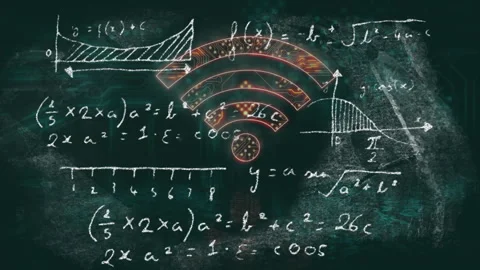 Node glowing starting WiFi icon arcs lighting circuits chalk equations appearing Stock Footage 315559179